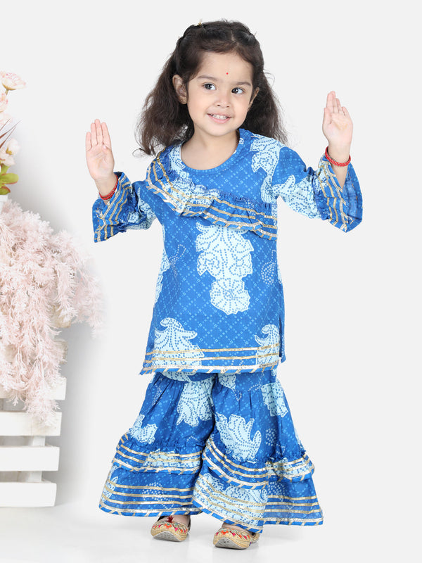 100% Pure Cotton Kurti Sharara indo western set for baby girls- Blue | WOMENSFASHIONFUN.