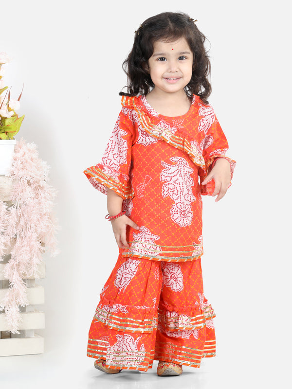 100% Pure Cotton Kurti Sharara indo western set for baby girls- Orange | WOMENSFASHIONFUN.