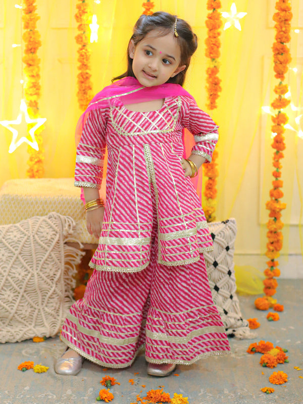 Pure Cotton Printed Kurta Sharara with Dupatta for Girls- Pink | WomenFashionFun