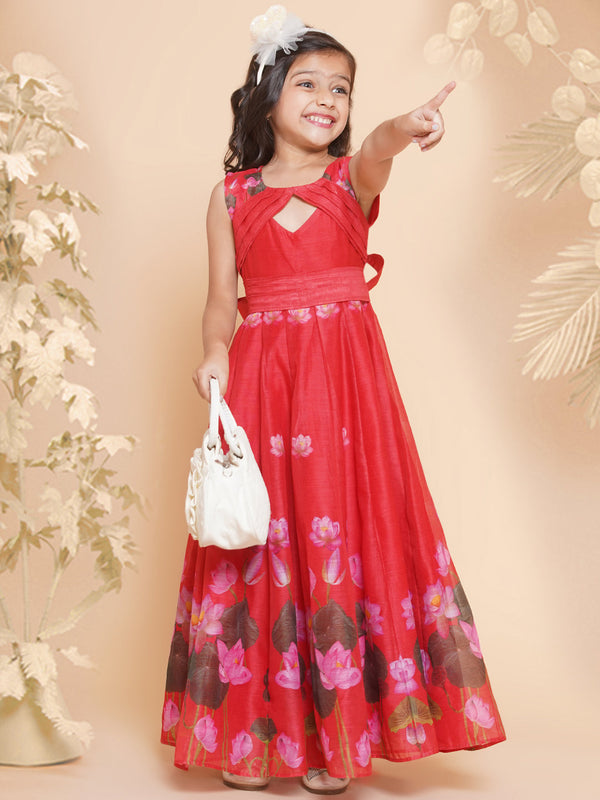 Girls Red Floral Printed Dress | womensfashionfun