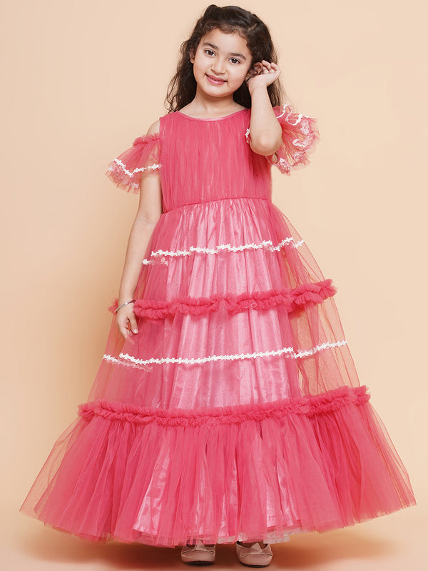Girls Cold Shoulder Tiered Fit & Flare Maxi Dress | WomensfashionFun.com