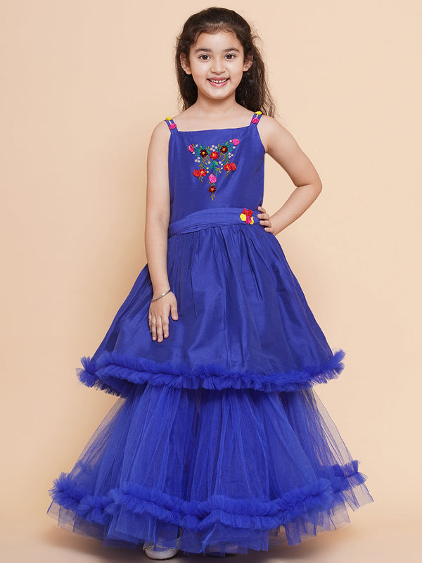Girls Floral Embroidered Satin Fit & Flare  Dress | WomensfashionFun.com