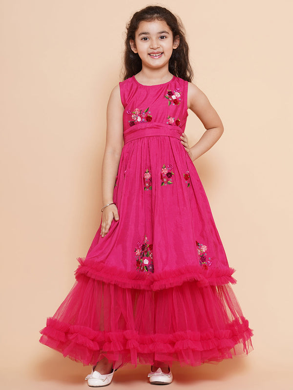Girls Floral Embroidered Fit & Flare Maxi Dress | WomensfashionFun.com