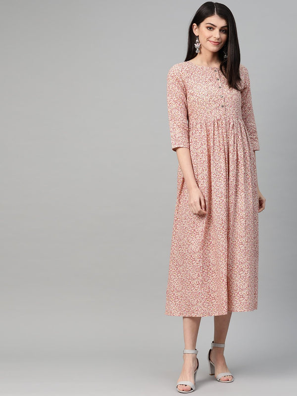 Women peach & Multi Abstract Printed Maxi Dress | WOMENSFASHIONFUN