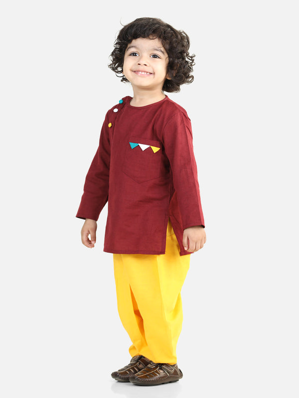 Ethnic wear 100% Cotton Dhoti Kurta for Baby Boys - Maroon Yellow | WOMENSFASHIONFUN.