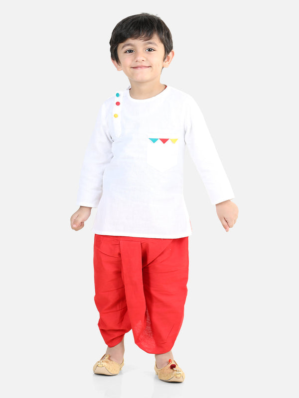 Ethnic wear 100% Cotton Dhoti Kurta for Baby Boys- White Red | WOMENSFASHIONFUN.
