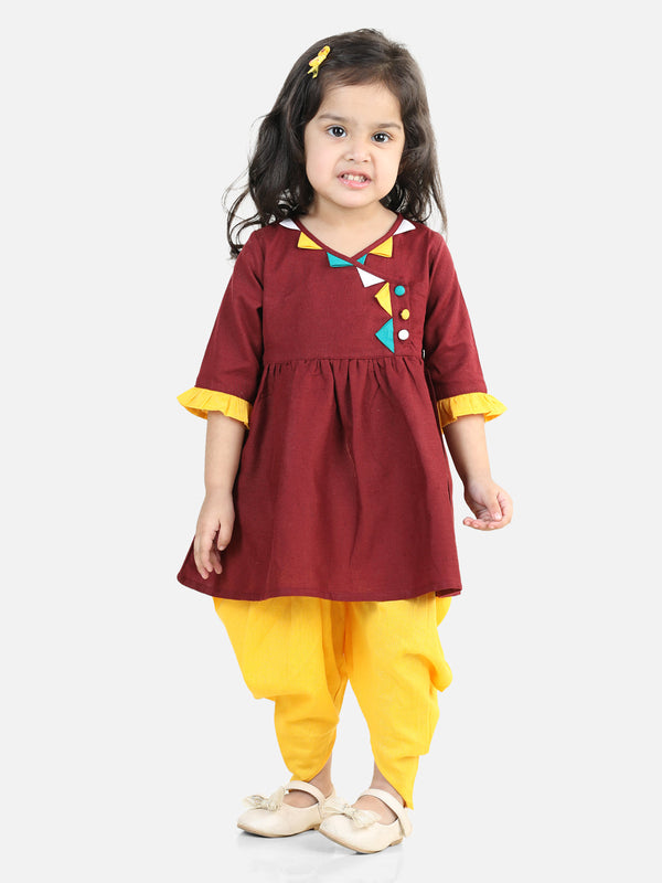 100% cotton kurti dhoti indo western ethnic set for baby girls- Maroon Yellow | WOMENSFASHIONFUN.