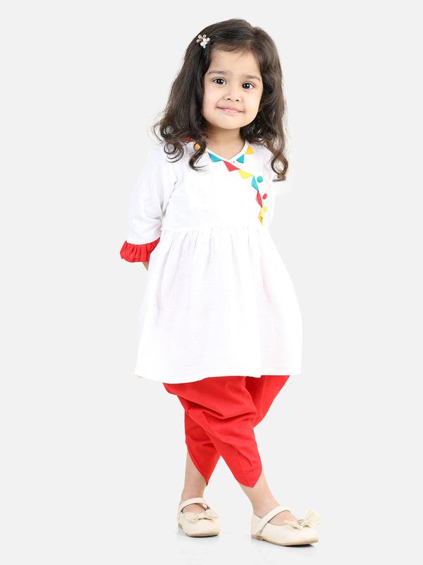 100% cotton kurti dhoti indo western ethnic set for baby girls- White Red | WOMENSFASHIONFUN.