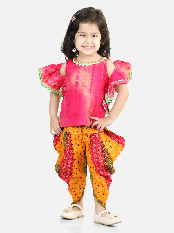 100% cotton bandhani top dhoti indo western ethnic set for Girls - Pink | WOMENSFASHIONFUN.