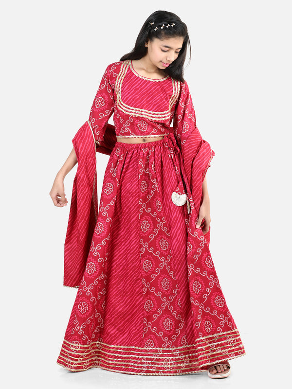 Pure Cotton Printed Lehenga Choli Dupatta Set for Girls- Pink | WOMENSFASHIONFUN.