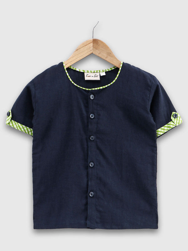 100% Pure Cotton Indo Western Front Open Shirt Kurta for Baby Boys- Blue | WOMENSFASHIONFUN.
