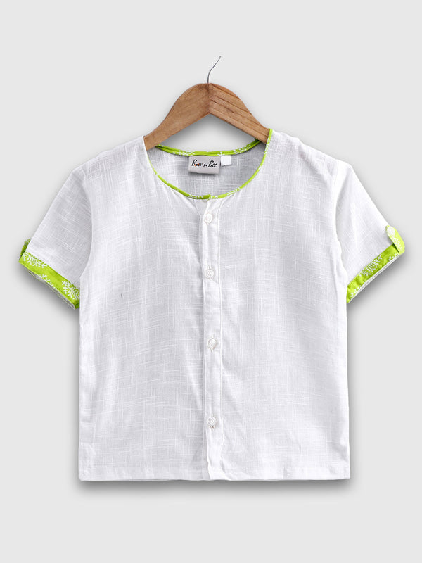 100% Pure Cotton Indo Western Front Open Shirt Kurta for Baby Boys- White | WOMENSFASHIONFUN.