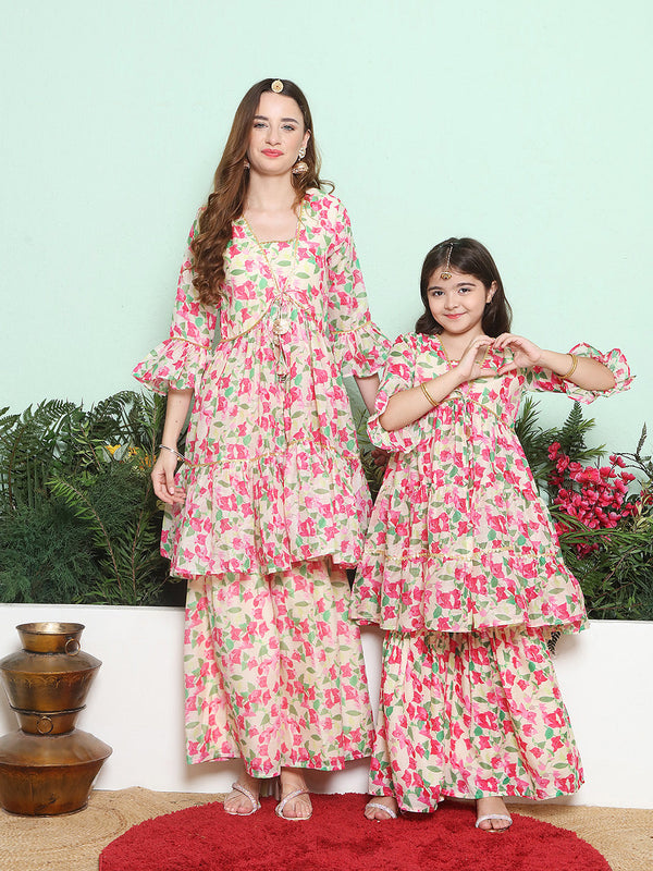 Off White Multi Printed Sharara Kurta Set For Women & Sharara Kurta Set For Girls | WomensFashionFun