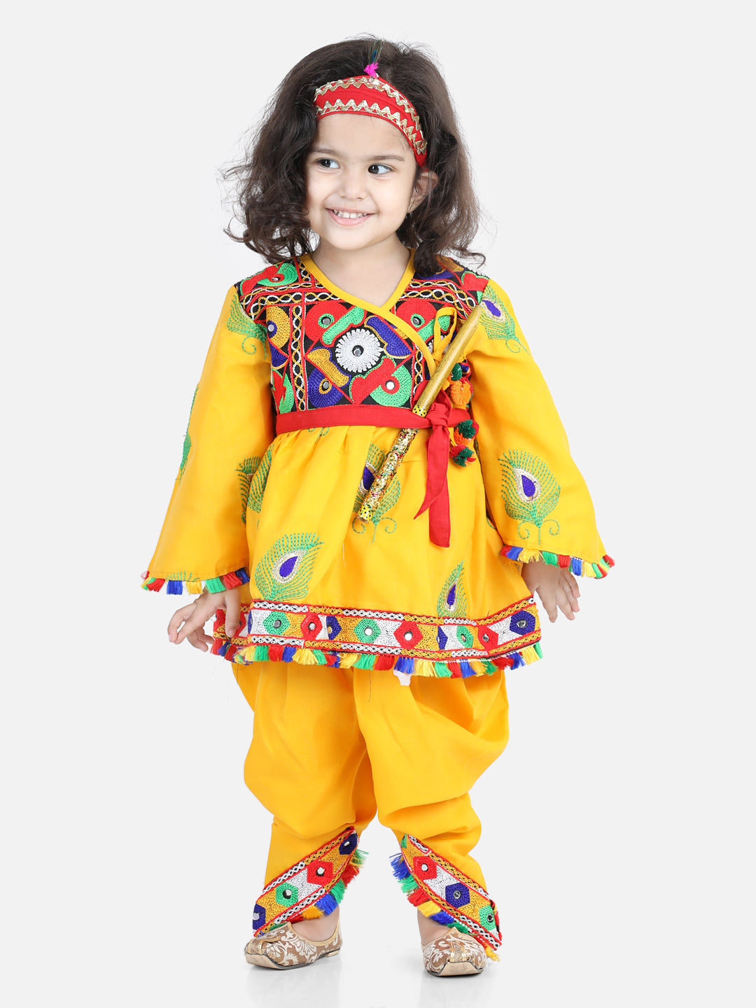 Embroidered Dhoti Top Radha Dress for Girls-YellowWomensFashionFun.com