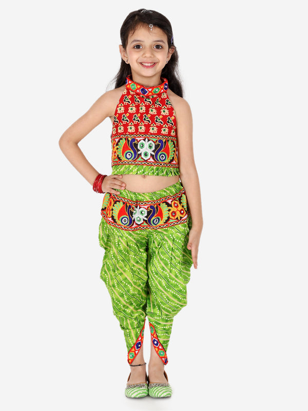 Ethnic Festive Wear Girls Halter Neck Printed Cotton Choli With Dhoti Indo Western Clothing Sets-Maroon | WOMENSFASHIONFUN.