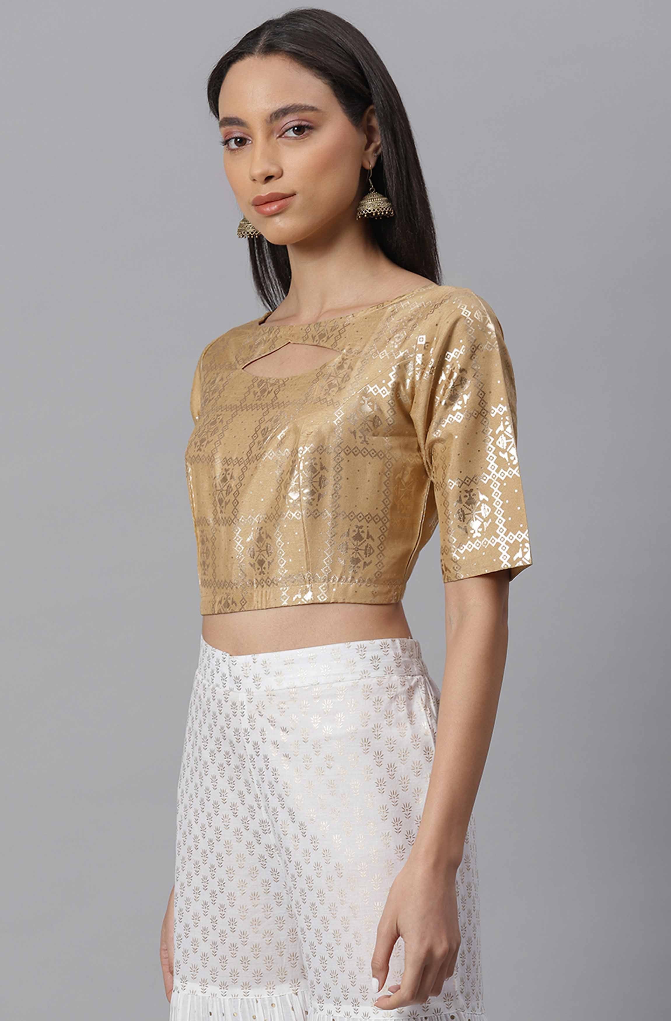 Gold Poly Silk Stitched Blouse