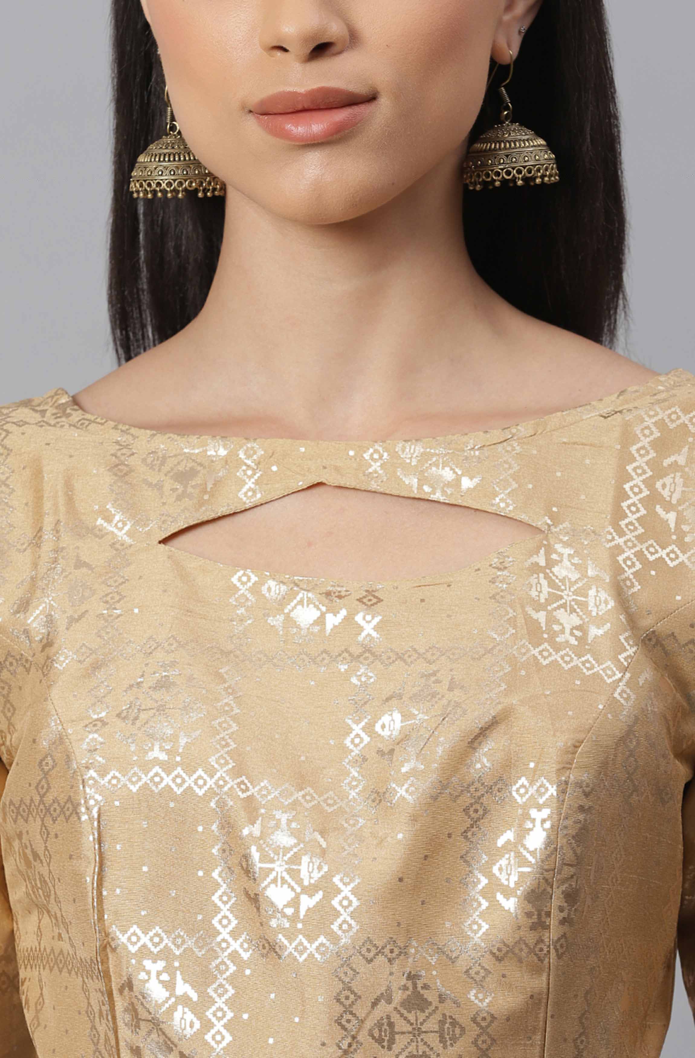 Gold Poly Silk Stitched Blouse