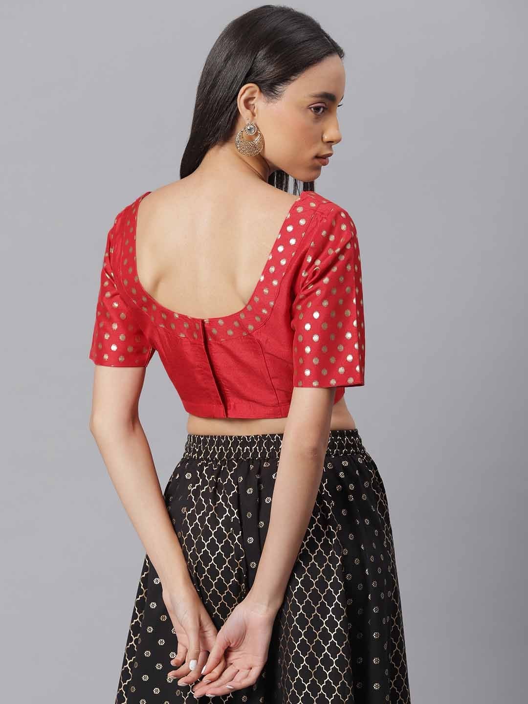 Red Poly Silk Stitched Blouse