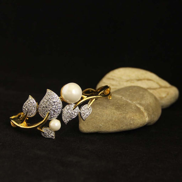 Gold-Plated American Diamond and Pearls Studded Bracelet in Floral Pattern | WOMENSFASHIONFUN