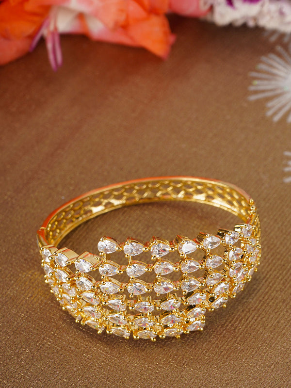 Gold-Plated American Diamond Studded Kada Bracelet | WOMENSFASHIONFUN