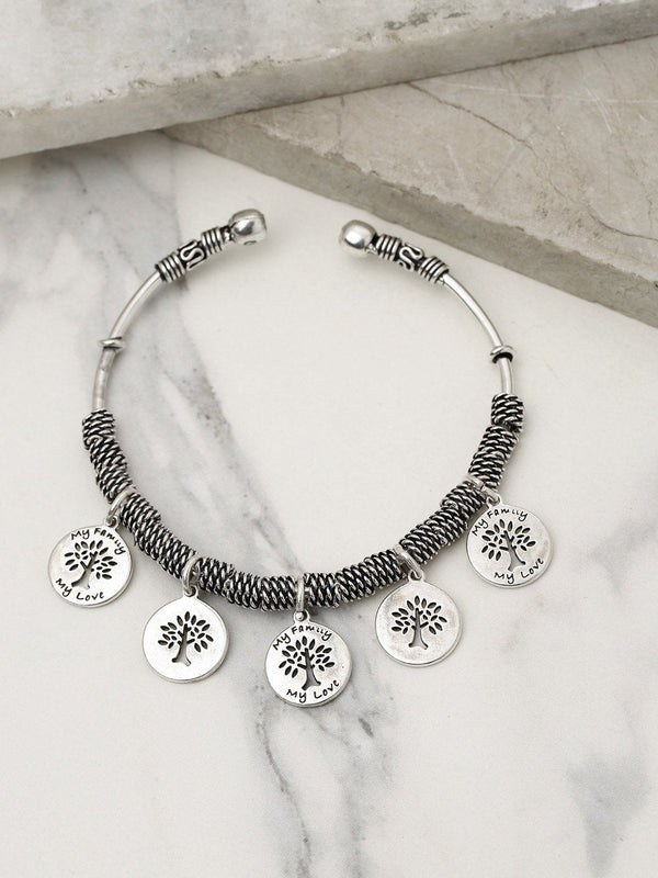 Antique Oxidised Silver-Toned Hanging Coins Adjustable Bracelet | WOMENSFASHIONFUN