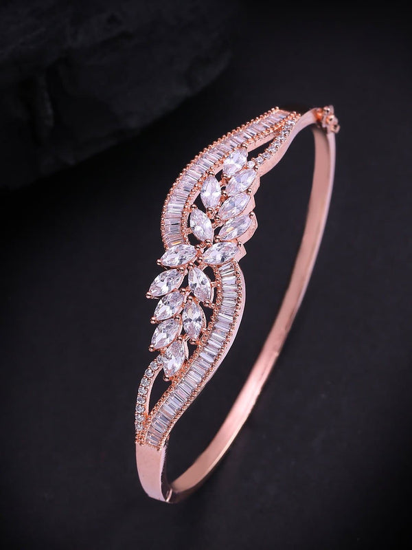 Rose Gold-Plated Floral Pattern AD Studded Bracelet | WOMENSFASHIONFUN