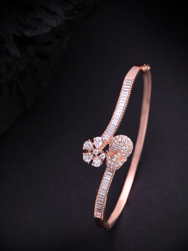 Rose Gold-Plated American Diamond Studded Bracelet in Floral Pattern | WOMENSFASHIONFUN