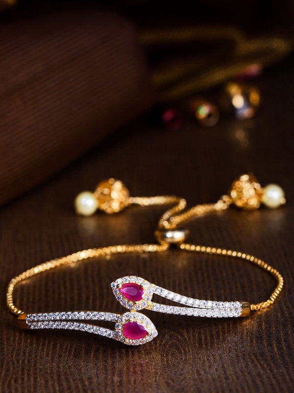 American Diamond and Ruby Studded Link Bracelet | WOMENSFASHIONFUN