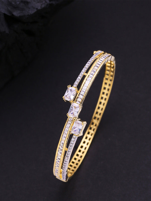 Women Gold Plated Floral Pattern AD Studded Pearl Decorated Party Wear Cuff Bracelet | WOMENSFASHIONFUN