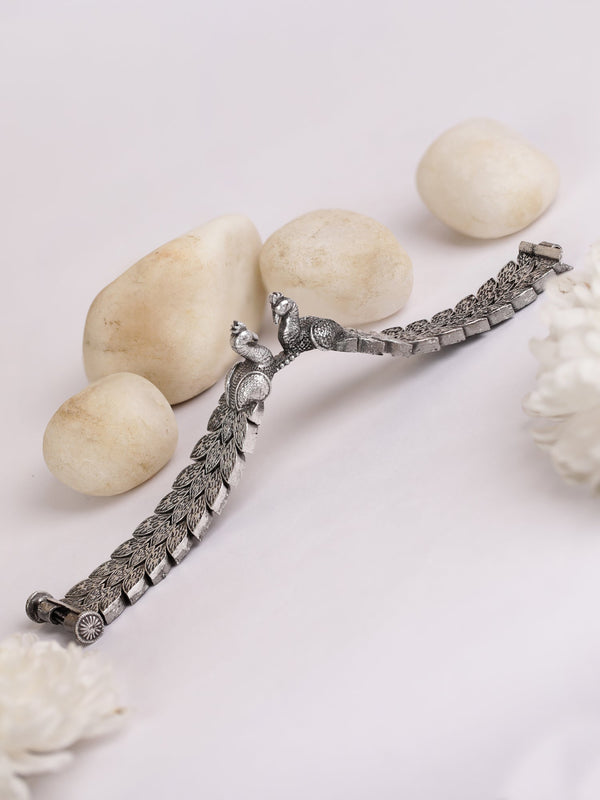 Peacock shaped German Silver Oxidised Openable Bracelet | WOMENSFASHIONFUN