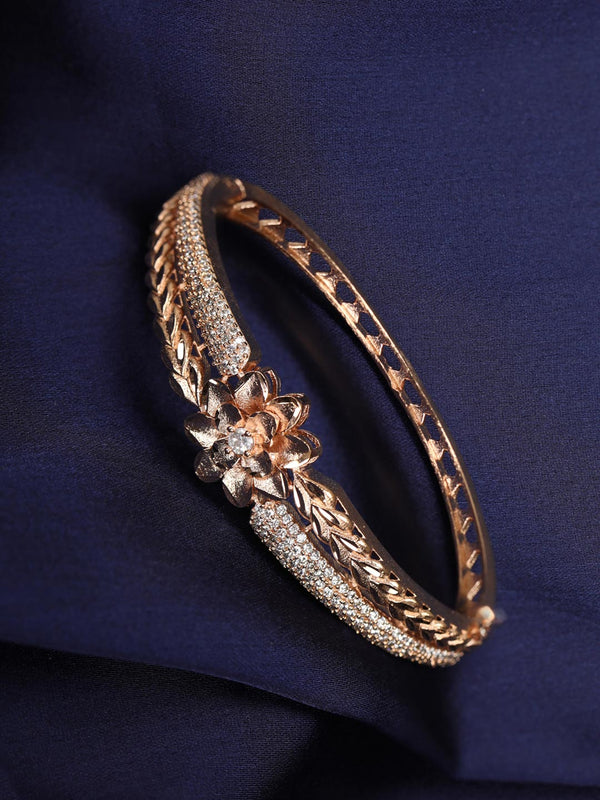 American Diamond Rose Gold Plated Floral Bracelet | WOMENSFASHIONFUN