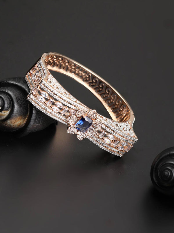Blue Stones American Diamond Rose Gold Plated Bracelet | WOMENSFASHIONFUN
