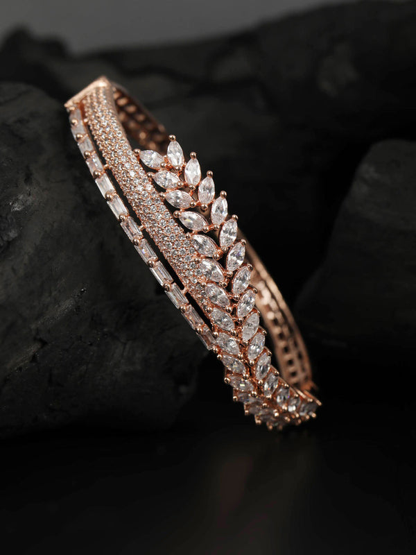 American Diamond Rose Leaf Shaped Gold Plated Bracelet | WOMENSFASHIONFUN