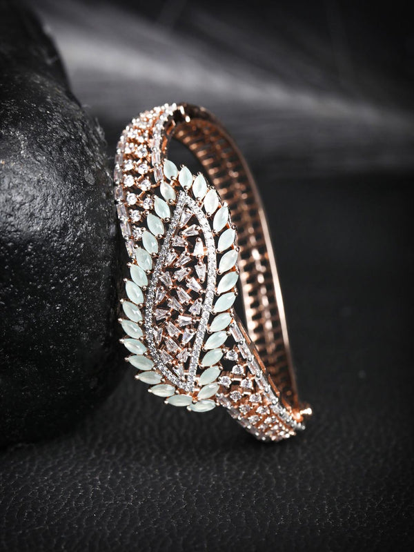 Women American Diamond Rose Gold Plated Leaf Bangle Style Bracelet | WOMENSFASHIONFUN