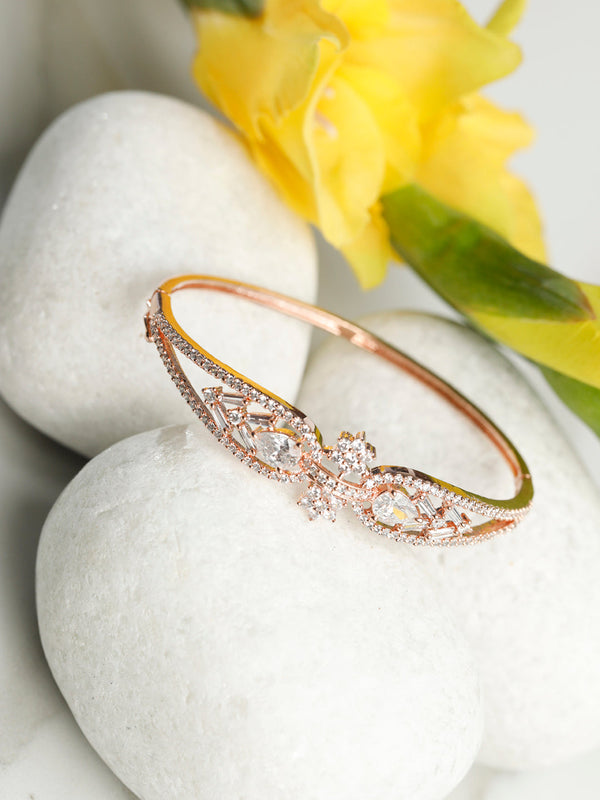 Elegant American Diamond Rose Gold Floral Bracelet | WOMENSFASHIONFUN