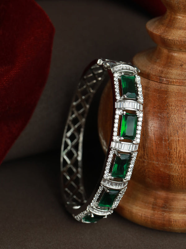 Green Geometric American Diamond Silver Plated Bracelet | WOMENSFASHIONFUN