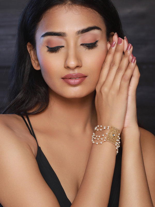 Elegant Floral Multilayer Pearl Gold-Plated Bracelet | WOMENSFASHIONFUN