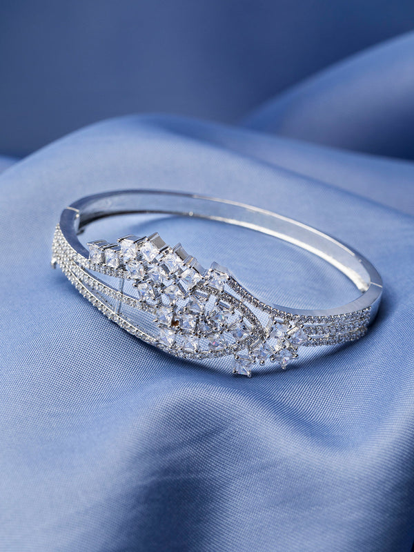 Square Studded American Diamond Silver-Plated Bracelet | WOMENSFASHIONFUN