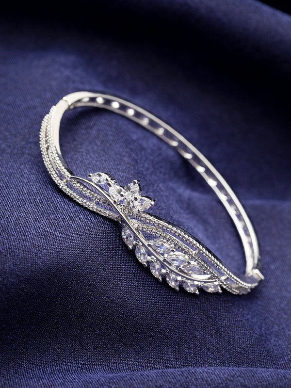 Leaf Design American Diamond Silver-Plated Bracelet | WOMENSFASHIONFUN