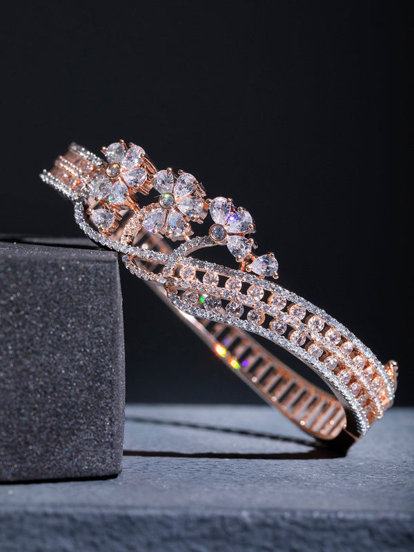 Stunning Floral American Diamond Rose Gold-Plated Bracelet | WOMENSFASHIONFUN