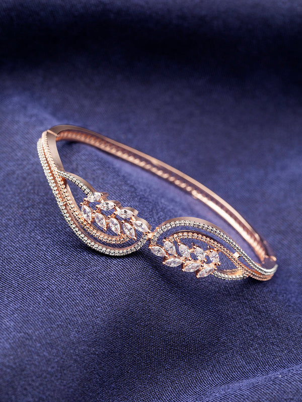 Stylish Leaf Design AD Studded Rose Gold-Plated Bracelet | WOMENSFASHIONFUN