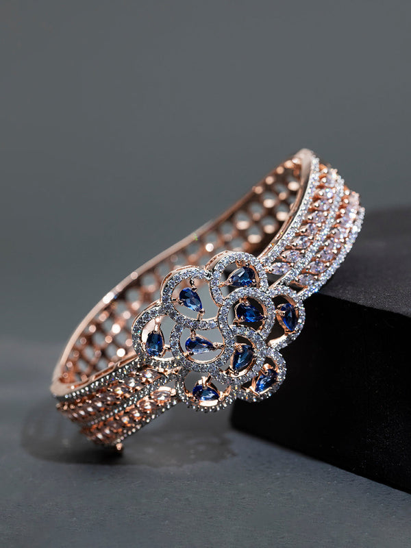 Blue Floral AD Studded Rose Gold-Plated Bracelet | WOMENSFASHIONFUN