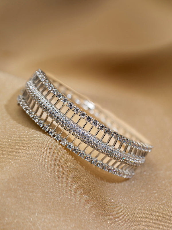 Bold Geometric American Diamond Silver-Plated Bracelet | WOMENSFASHIONFUN