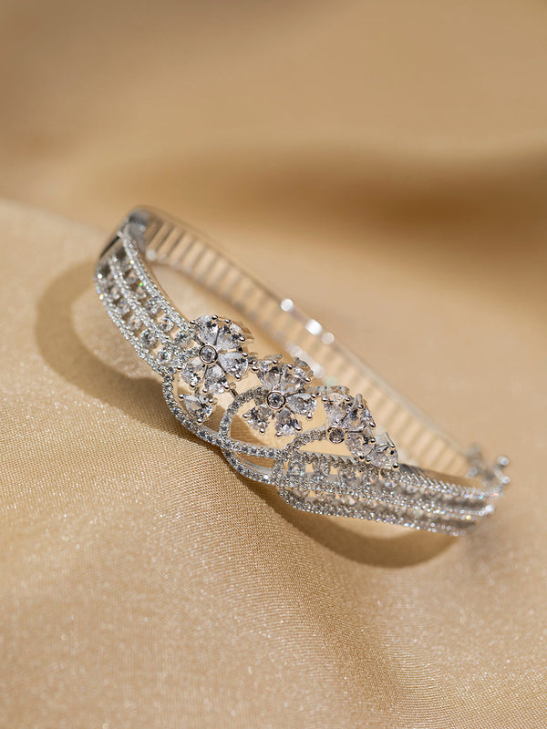 Stunning Floral American Diamond Silver-Plated Bracelet | WOMENSFASHIONFUN