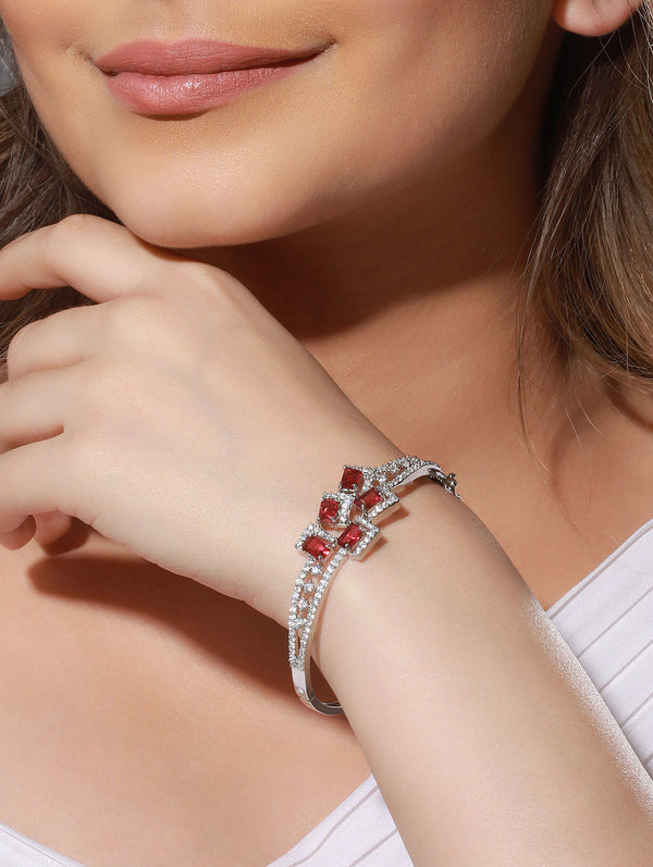 Elegant Pink Block American Diamond Silver-Plated Bracelet | WOMENSFASHIONFUN