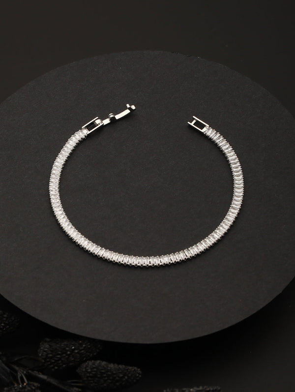 Elegant Baguette American Diamond Silver-Plated Bracelet | WOMENSFASHIONFUN