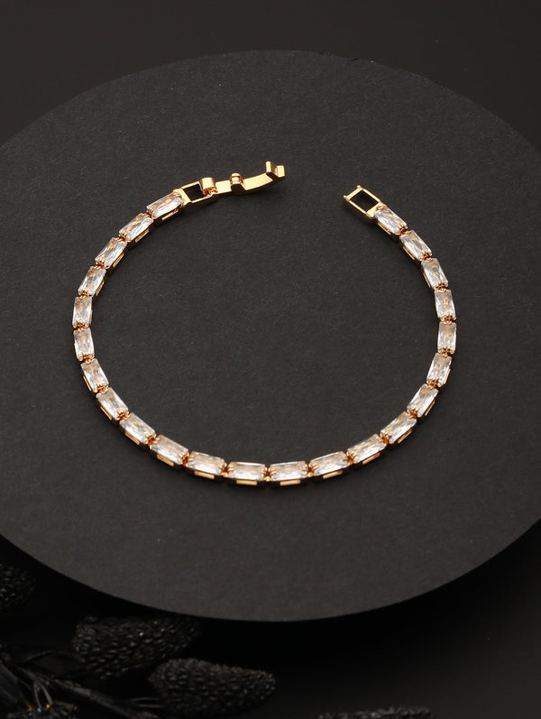 Studded Brick American Diamond Gold-Plated Bracelet | WOMENSFASHIONFUN