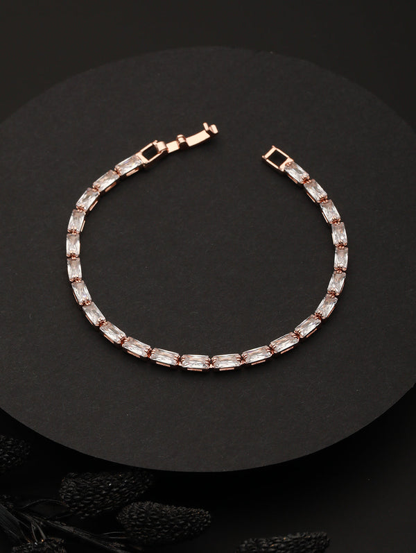 Studded Brick American Diamond Rose Gold-Plated Bracelet | WOMENSFASHIONFUN
