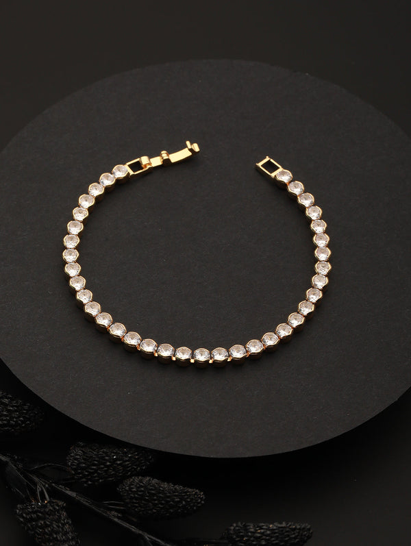 Round Link American Diamond Gold-Plated Bracelet | WOMENSFASHIONFUN
