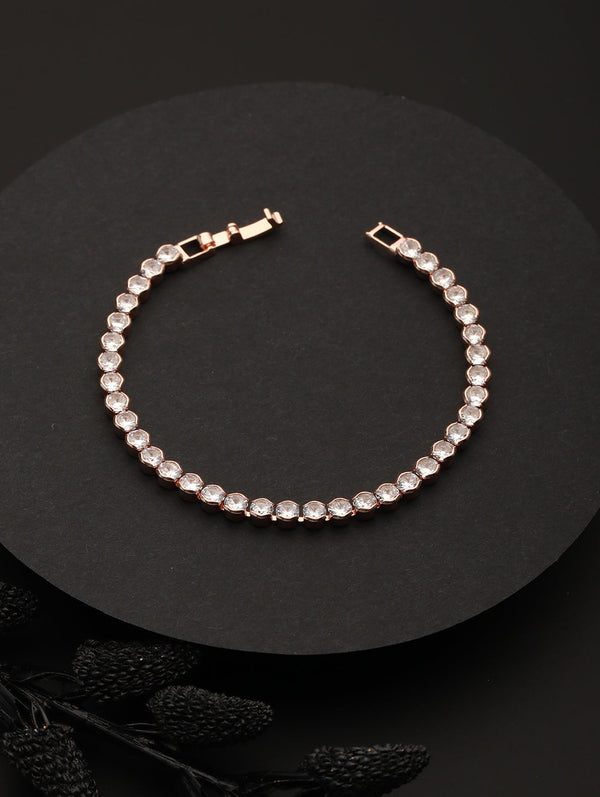Round Link American Diamond Rose Gold-Plated Bracelet | WOMENSFASHIONFUN